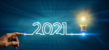 2021 creative idea with inspirations concept, the business solution with light bulb in year 2021 conceptの写真素材