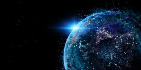 Digital global futuristic world telecommunication network technology connect data of communication...