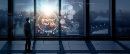 Predictive analytics, data visualization, business forecasting concept. Businessman planning and make decision with data driven and data analytics for continuous improvement and business development.の写真素材