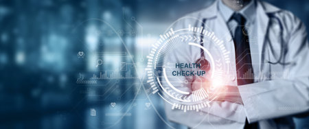 Annual health check, health insurance and medical healthcare. Medical, health and disease concept. Time for medical check up. Doctor reporting and advising the annual health check up results.の写真素材