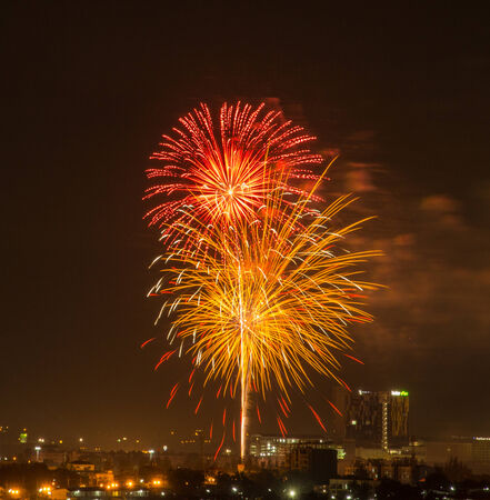 Colorful fireworks explosion in the dark skyの写真素材