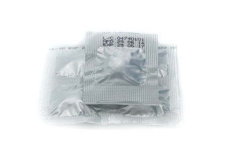 medicine and pill  on white background, focus on expire dateの写真素材