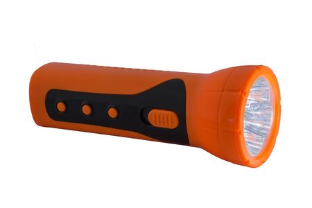 Orange Electric Pocket Flashlight on white blackgroundの写真素材