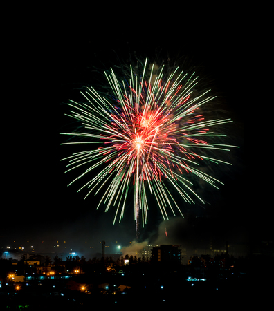 Brightly colorful fireworks and salute of various colors in the night skyの写真素材