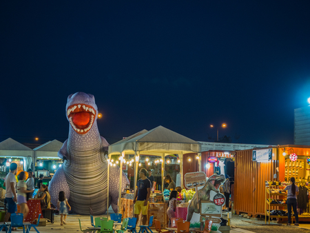 Chonburi, THAILAND - APR 30, 2017: Big Balloon dinosaurs in kids park on APR 30 2017. at  Treebox Sriracha, Thailand.のeditorial素材