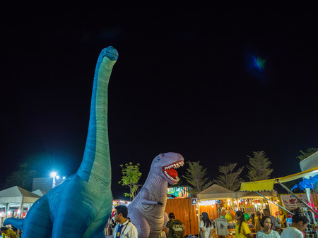 Chonburi, THAILAND - APR 30, 2017: Big Balloon dinosaurs in kids park on APR 30 2017. at  Treebox Sriracha, Thailand.のeditorial素材