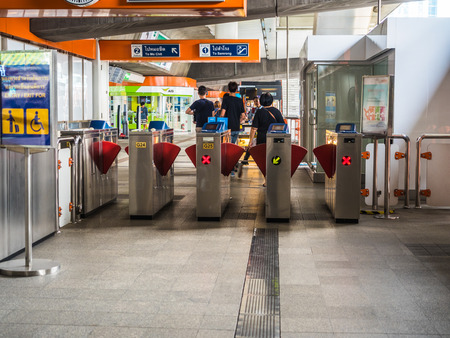 BANGKOK, THAILAND - MAY 6,2017 : In and Exit gates at BTS Skytrain Phayathai Station on May 6, 2017 in Bangkok, Thailand.のeditorial素材