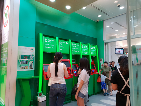 CHONBURI- JULY 7, 2018 : Many of Automatic Teller Machine, ATM in J-PARK Shopping mall on JULY 7, 2018 in CHONBURI, Thailand.のeditorial素材