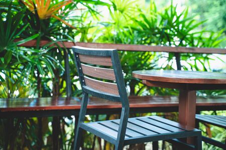 The Outdoor patio chair and table. Outdoor wooden patio chair and tableの写真素材