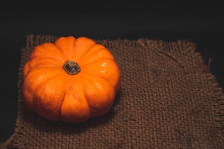 The Fresh Orange pumpkin on sack with space for put the textの写真素材