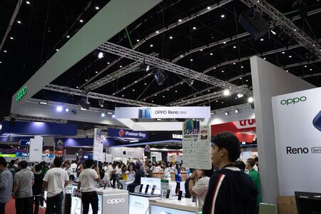 Bangkok, Thailand - Oct 04, 2019 : Thailand Mobile Expo, Mobile phone Trade fair,a lot of people are here to buy smartphone during Oct 3-6, 2019 in Bangkok, Thailand.のeditorial素材