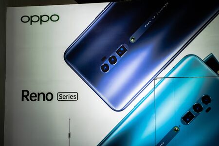 Bangkok, Thailand Oct 04, 2019 : Thailand Mobile Expo, Mobile phone Trade fair, Oppo Reno board on Oct 3-6, 2019 in Bangkok, Thailand.のeditorial素材