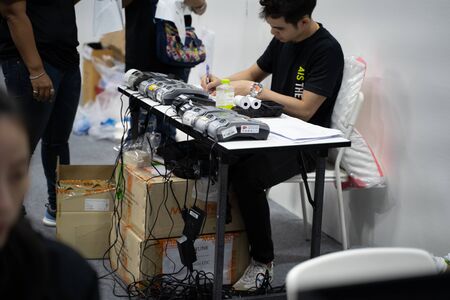 Bangkok, Thailand Oct 04, 2019 : Thailand Mobile Expo, Mobile phone Trade fair, Many credit card cashier on Oct 3-6, 2019 in Bangkok, Thailand.のeditorial素材
