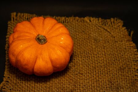 The Fresh Orange pumpkin on sack with space for put the textの写真素材