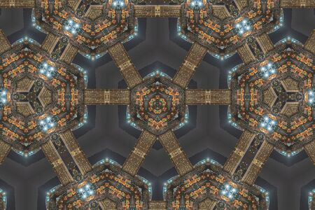 The abstract reflection of building like a cosmos city, kaleidoscope image