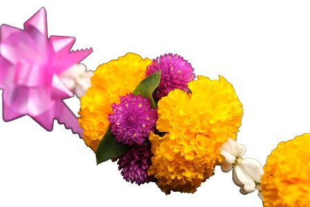 A Garlands Of Flowers on the white background with space for put textの写真素材