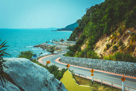 Chanthaburi, Thailand - 18 March 2020: Chalerm Burapha Chonlathit Highway from Noen Nang Phaya Viewpoint and is a beautiful landmark of Chanthaburi Province, Thailandのeditorial素材