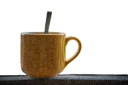 Abstract Triangles line A Coffee cup on wooden table with white backgroundの写真素材