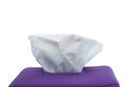 The Close-Up Of Purple tissue box, isolated on white backgroundの写真素材