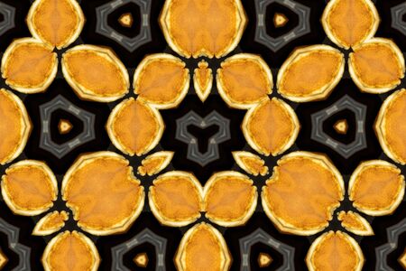 The Yellow Black Kaleidoscope Pattern for background useの写真素材