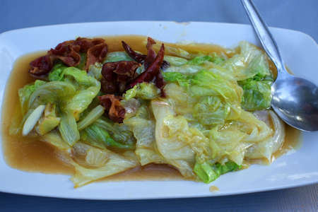 Stir-Fried Cabbage with Fish Sauce, Delicious Thai food.の写真素材