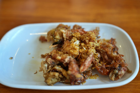 Close up shot of delicious deep fried soft shell crabの写真素材