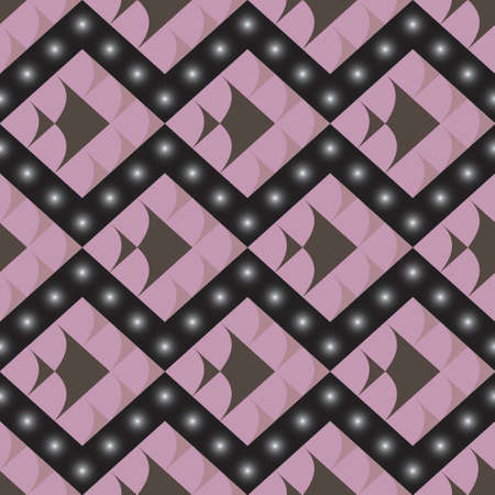 Seamless pattern with rectangular motifs and black fish with a purple background