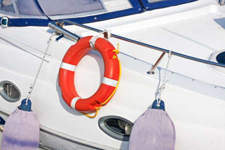 Lifeline on white fiiberglass sailboat