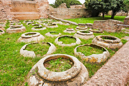 Jars in the ancient Roman archaeological site of Ostia Antica - Rome - Italyの写真素材