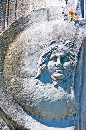 Roman bas-relief of the face of Minerva - Vittoria Alata -  Ostia Antica- Italyの写真素材