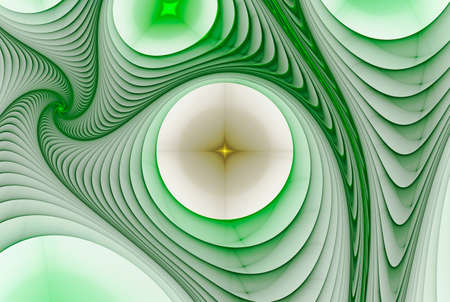 Abstract background with asymmetrical drawing with green and white spirals and tubular circlesの写真素材