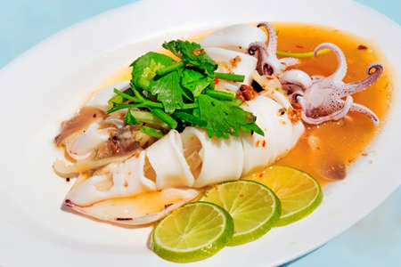 Thai recipe : Squid in lime sauce -  selective focusの写真素材