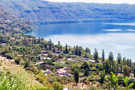 Castel Gandolfo volcanic lake panorama in Rome - Italyの写真素材