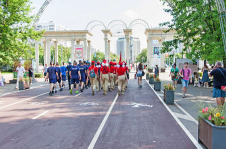 Moscow, Russian Federation - August 2, 2017:  Sokolniki Park with people and tourists enjoy the day of  Mariners of the Navy armyのeditorial素材