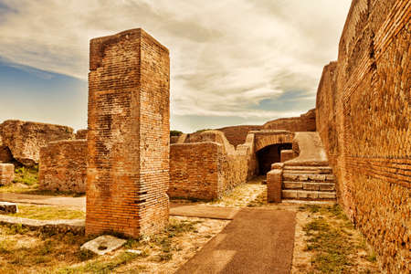 Archaeological Roman landscape in Ostia Antica - Rome - Italyの写真素材