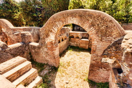 Archaeological excavations of Ostia Antica: Top view of a twin colombariumの写真素材