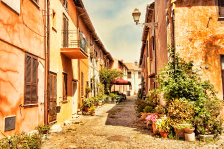Street view of the Medieval town of Ostia Antica - Rome, Italyの写真素材