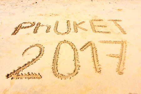 Phuket 2017 written in the sandの写真素材