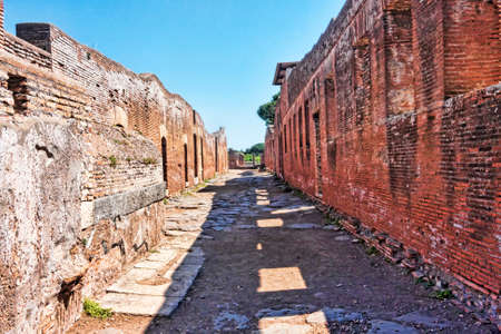 Archaeological Roman empire street view in Ostia Antica - Rome - Italyの写真素材