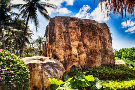 Large rocks between the tropical vegetation of Hainan Island - Chinaの写真素材