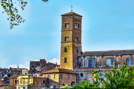Cityscape of the ancient village of Sutri and the bell tower of  Holy Mary Assumption s Co-Cathedral  - Sutri , Italyのeditorial素材