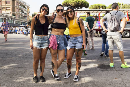 Ostia Lido Rome, Italy - July 14, 2018 : People have fun and participate at the Lazio Pride event. It s event for the rights, protection and pride of LGBTI people (Lesbian, Gay, Bisex, Trans and Intersex).のeditorial素材
