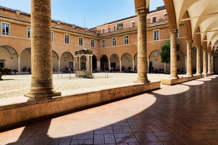 Rome, Italy - July 19, 2018: The courtyard of the Basilica of San Pietro in Vincoli in Rome.It is famous for hosting the tomb of Julius II with the famous Moses by Michelangelo Buonarroti.The entrance to the cloister is within the Faculty of the Engineeriのeditorial素材