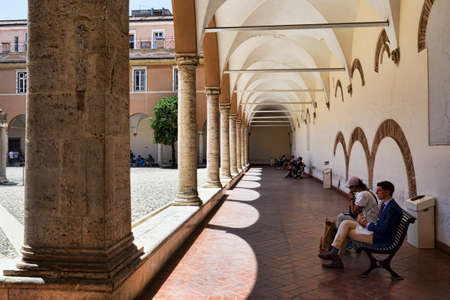 Rome, Italy - July 19, 2018: The courtyard of the Basilica of San Pietro in Vincoli in Rome.It is famous for hosting the tomb of Julius II with the famous Moses by Michelangelo Buonarroti.The entrance to the cloister is within the Faculty of the Engineeriのeditorial素材