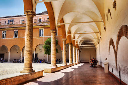 Rome, Italy - July 19, 2018: The courtyard of the Basilica of San Pietro in Vincoli in Rome.It is famous for hosting the tomb of Julius II with the famous Moses by Michelangelo Buonarroti.The entrance to the cloister is within the Faculty of the Engineeriのeditorial素材