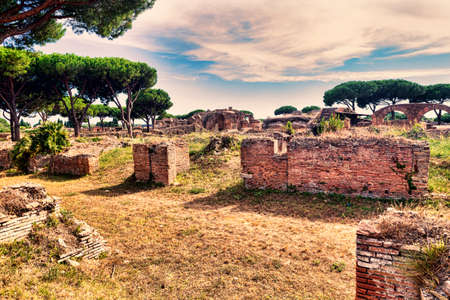Archaeological Roman landscape in Ancient Ostia - Rome - Italyの写真素材