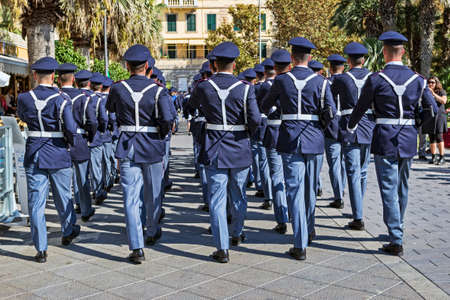 Rome,Italy - September 30, 2018:Back view of Italian State Police parade in Rome for the 50th...