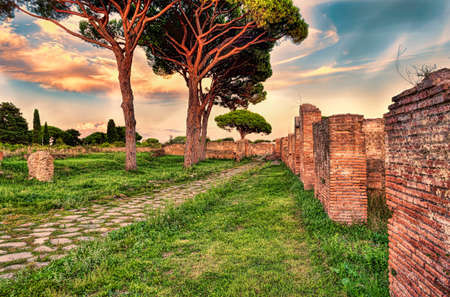 Archaeological Roman empire street view in Ostia Antica - Rome - Italyの写真素材