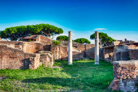 Landscape in the Roman archaeological ruins in Ostia Antica - Romeの写真素材