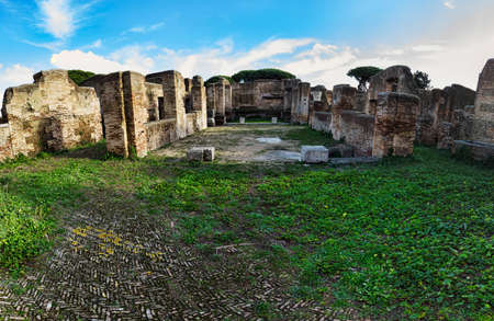 Panorama in the Roman archaeological excavations at Ostia Antica - Romeのeditorial素材
